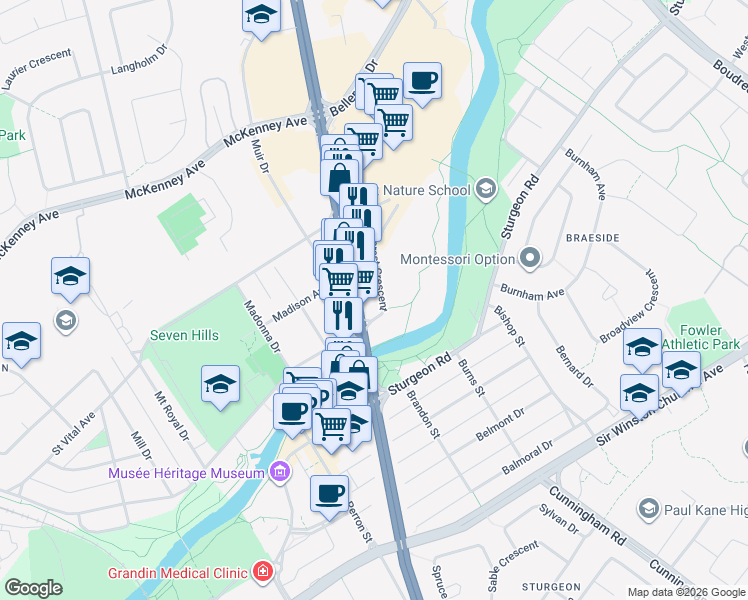 map of restaurants, bars, coffee shops, grocery stores, and more near 367 Saint Albert Trail in St. Albert