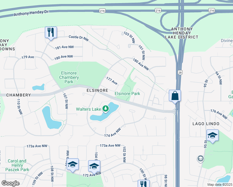 map of restaurants, bars, coffee shops, grocery stores, and more near 17619 103 Street Northwest in Edmonton