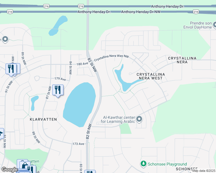 map of restaurants, bars, coffee shops, grocery stores, and more near 17832 78 Street Northwest in Edmonton