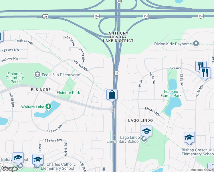 map of restaurants, bars, coffee shops, grocery stores, and more near 17814 97 Street Northwest in Edmonton