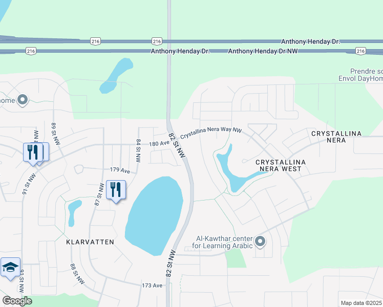 map of restaurants, bars, coffee shops, grocery stores, and more near 17912 78 Street Northwest in Edmonton