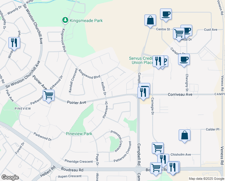 map of restaurants, bars, coffee shops, grocery stores, and more near 8 Poirier Avenue in St. Albert