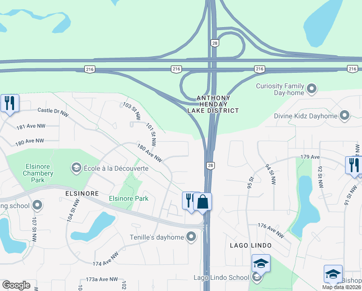 map of restaurants, bars, coffee shops, grocery stores, and more near 9819 180A Avenue Northwest in Edmonton