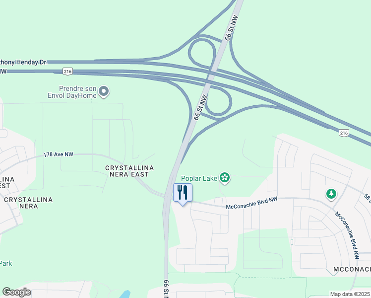 map of restaurants, bars, coffee shops, grocery stores, and more near 18015 66 Street Northwest in Edmonton