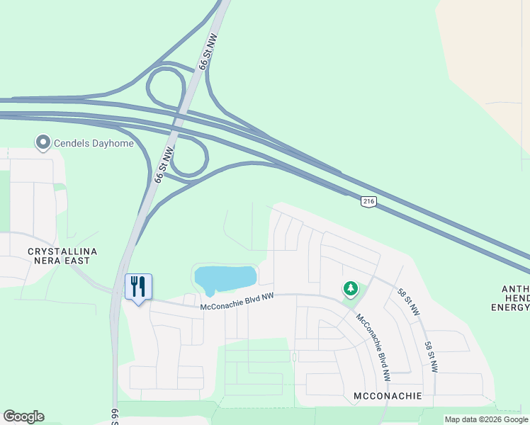 map of restaurants, bars, coffee shops, grocery stores, and more near 18065 66 Street Northwest in Edmonton
