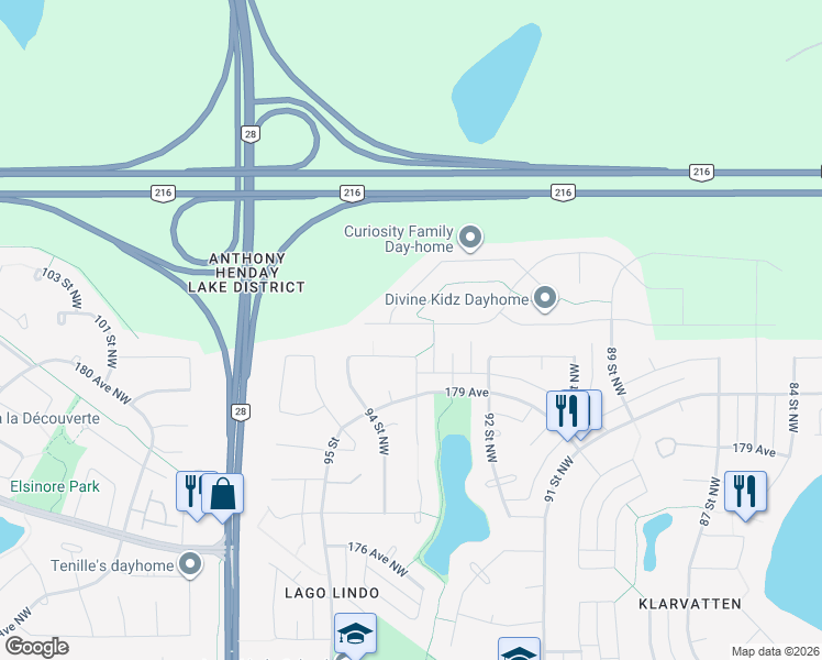 map of restaurants, bars, coffee shops, grocery stores, and more near 9319 181 Avenue Northwest in Edmonton
