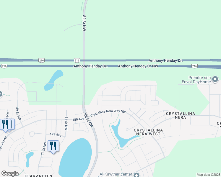 map of restaurants, bars, coffee shops, grocery stores, and more near 18124 78 Street Northwest in Edmonton