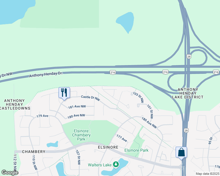 map of restaurants, bars, coffee shops, grocery stores, and more near 18230 104A Street Northwest in Edmonton
