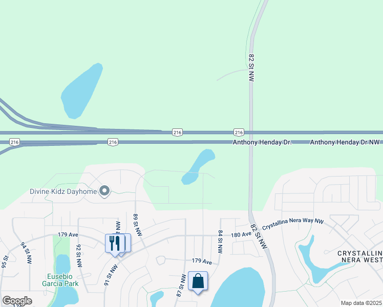 map of restaurants, bars, coffee shops, grocery stores, and more near 18304 82 Street Northwest in Edmonton