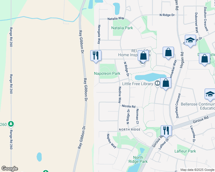 map of restaurants, bars, coffee shops, grocery stores, and more near 22 Napoleon Crescent in Saint Albert