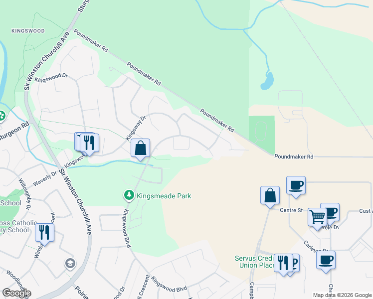 map of restaurants, bars, coffee shops, grocery stores, and more near Keystone Crescent in St. Albert