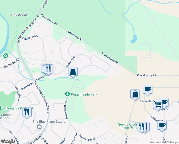 map of restaurants, bars, coffee shops, grocery stores, and more near 9 Keystone Crescent in St. Albert