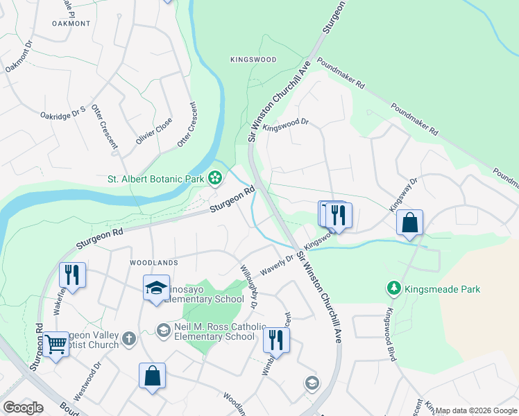 map of restaurants, bars, coffee shops, grocery stores, and more near in St. Albert