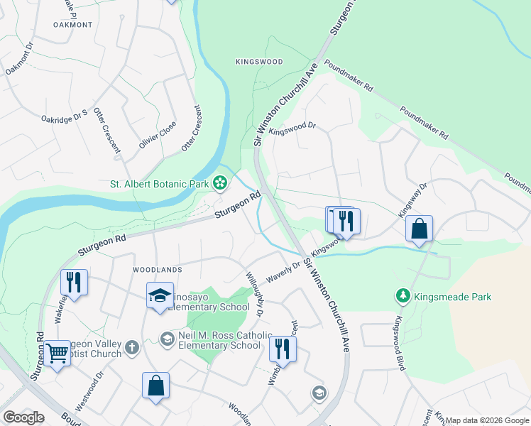 map of restaurants, bars, coffee shops, grocery stores, and more near in St. Albert