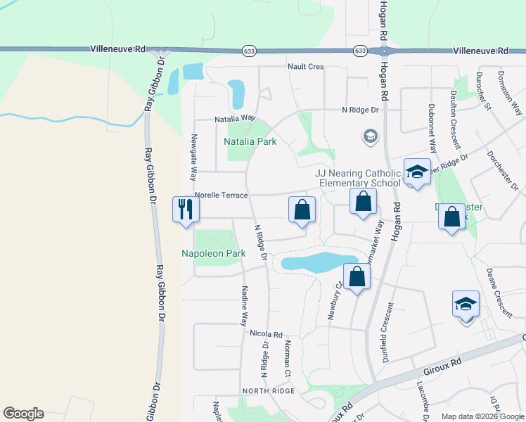 map of restaurants, bars, coffee shops, grocery stores, and more near 18 Newton Place in St. Albert