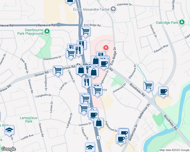 map of restaurants, bars, coffee shops, grocery stores, and more near 200 Boudreau Road in St. Albert