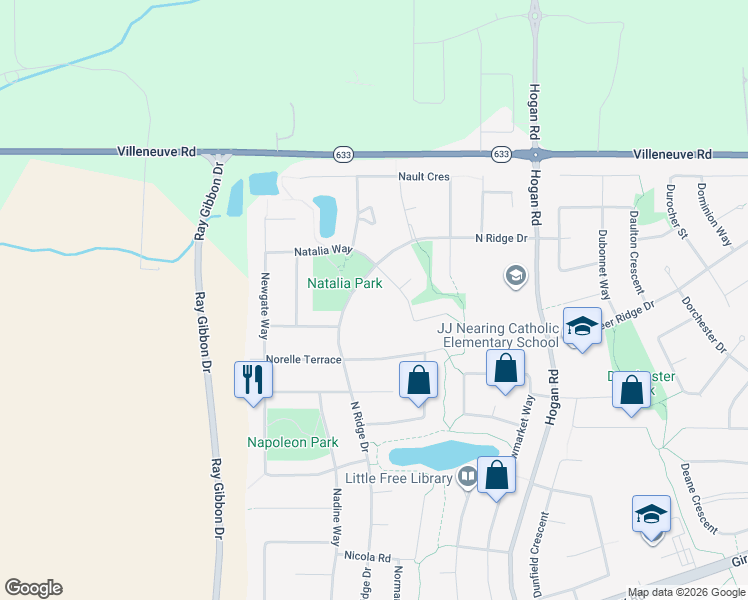 map of restaurants, bars, coffee shops, grocery stores, and more near 6 Noble Close in St. Albert