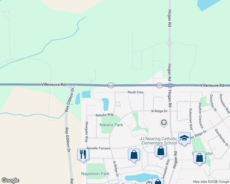 map of restaurants, bars, coffee shops, grocery stores, and more near Nault Crescent in St. Albert