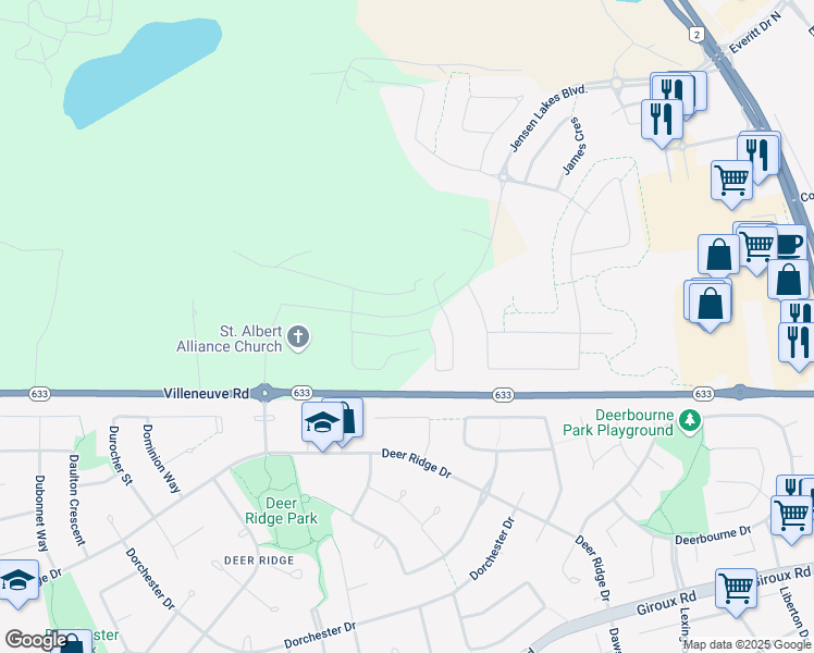 map of restaurants, bars, coffee shops, grocery stores, and more near 25416 Alberta 633 in Division No. 11