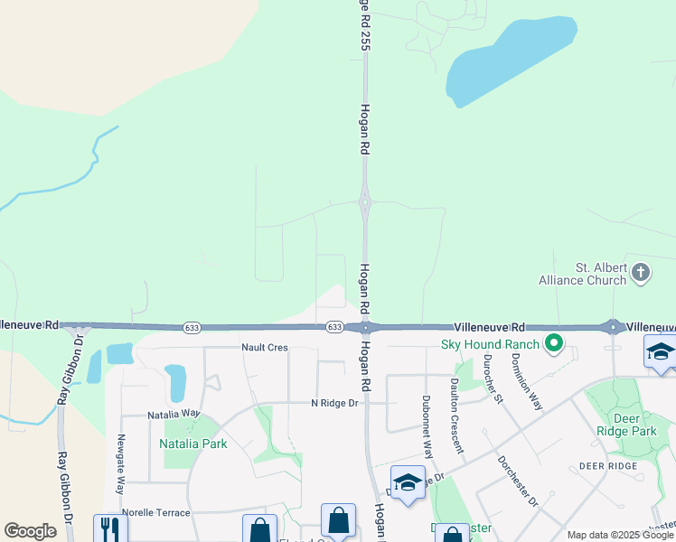 map of restaurants, bars, coffee shops, grocery stores, and more near 34 North Star Close in St. Albert