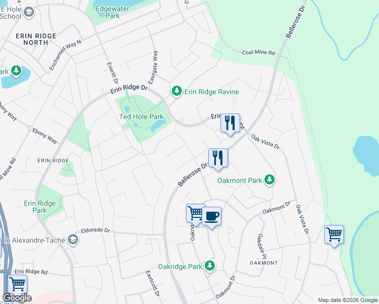 map of restaurants, bars, coffee shops, grocery stores, and more near 38 Empress Way in St. Albert