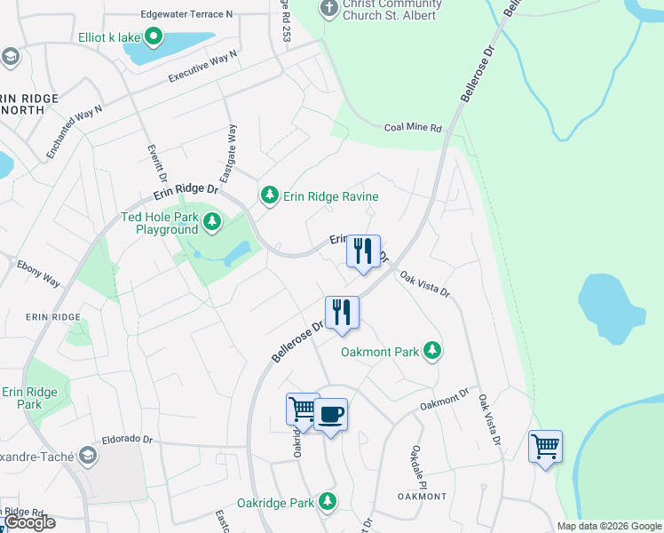 map of restaurants, bars, coffee shops, grocery stores, and more near in St. Albert