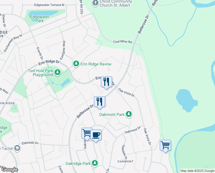 map of restaurants, bars, coffee shops, grocery stores, and more near 200 Erin Ridge Drive in St. Albert