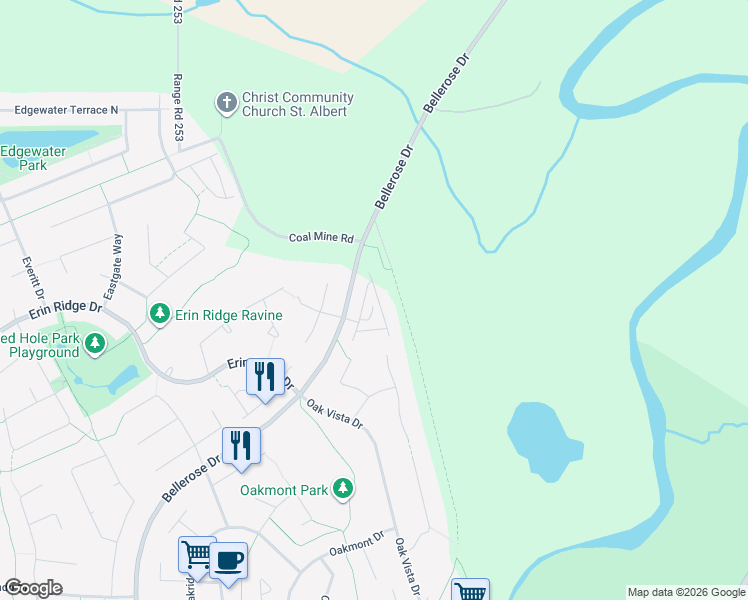 map of restaurants, bars, coffee shops, grocery stores, and more near 310 Bellerose Drive in St. Albert