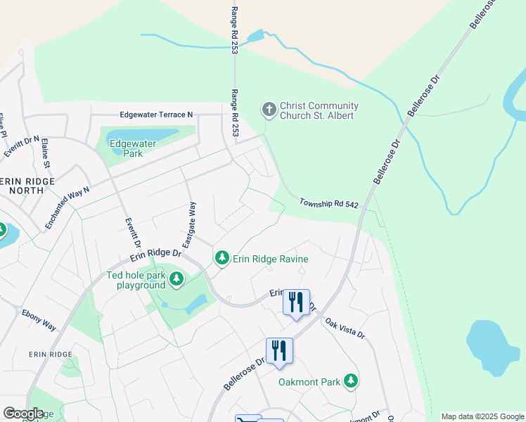 map of restaurants, bars, coffee shops, grocery stores, and more near 23 Embassy Place in St. Albert
