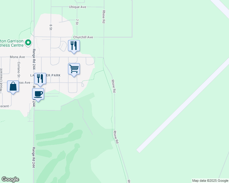 map of restaurants, bars, coffee shops, grocery stores, and more near Rhine Road in Edmonton
