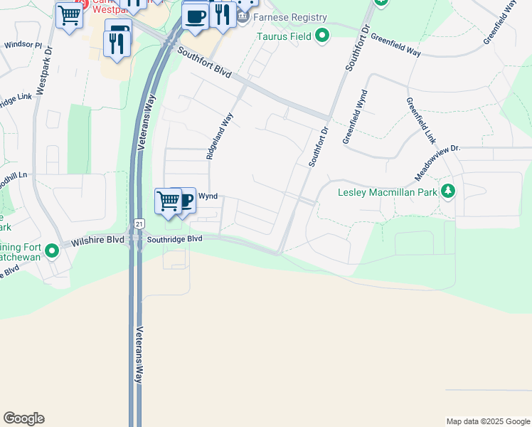 map of restaurants, bars, coffee shops, grocery stores, and more near 27 Redding Way in Fort Saskatchewan