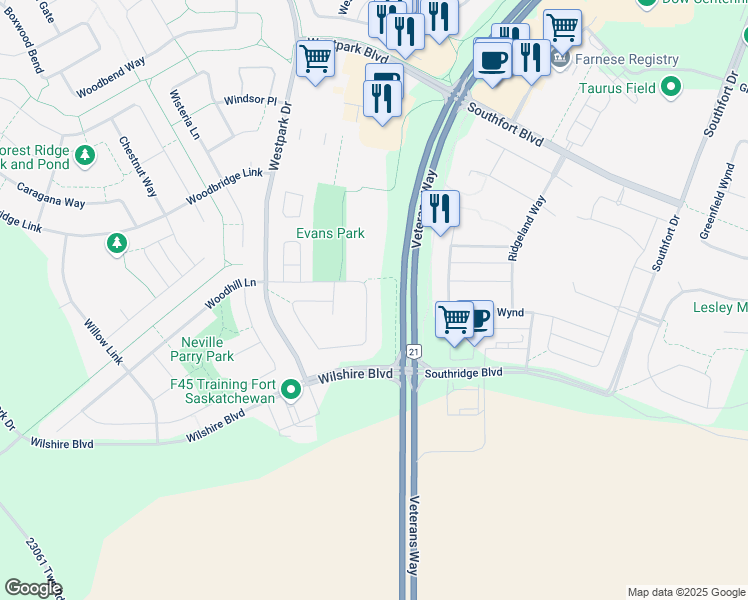 map of restaurants, bars, coffee shops, grocery stores, and more near 16 Wellington Place in Fort Saskatchewan
