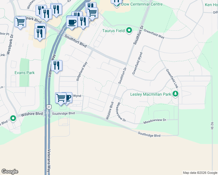 map of restaurants, bars, coffee shops, grocery stores, and more near 38 Richmond Link in Fort Saskatchewan