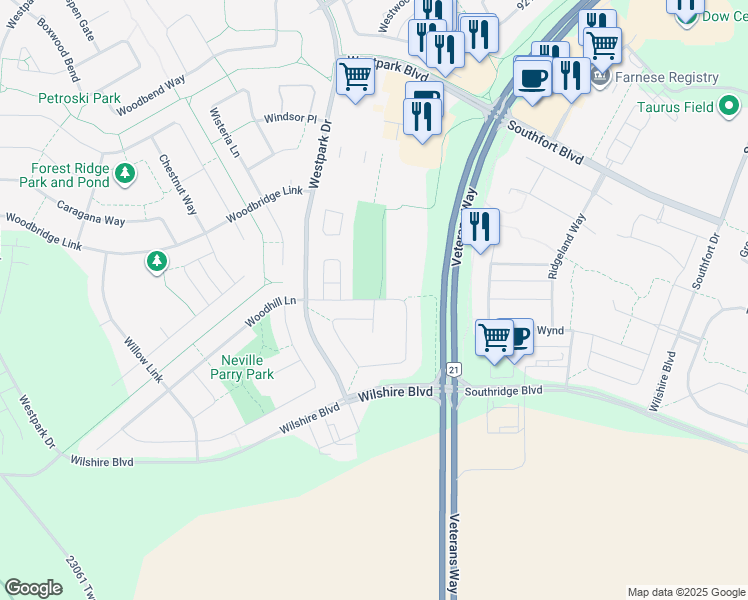 map of restaurants, bars, coffee shops, grocery stores, and more near Woodcrest Lane in Fort Saskatchewan