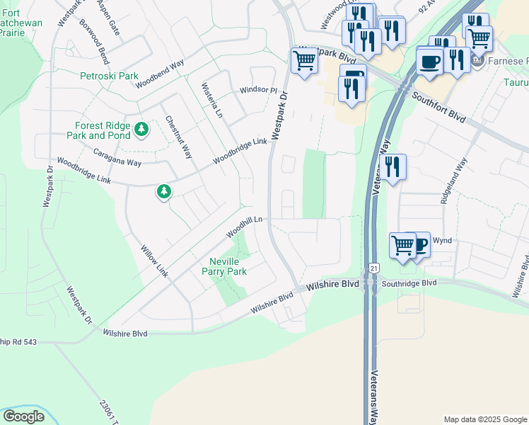 map of restaurants, bars, coffee shops, grocery stores, and more near 42 Wesleyan Court in Fort Saskatchewan