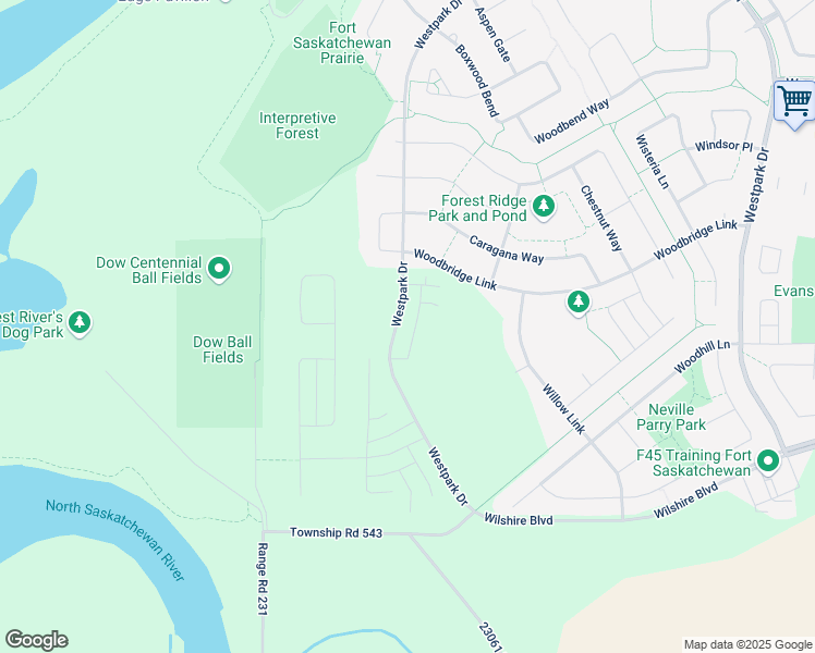 map of restaurants, bars, coffee shops, grocery stores, and more near Westpark Dr in Fort Saskatchewan