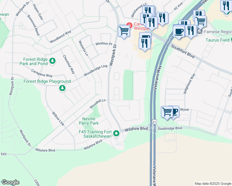 map of restaurants, bars, coffee shops, grocery stores, and more near 10 Woodcrest Lane in Fort Saskatchewan