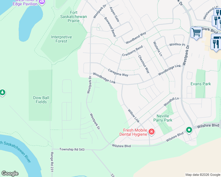 map of restaurants, bars, coffee shops, grocery stores, and more near in Fort Saskatchewan