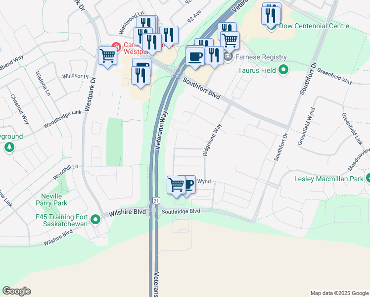 map of restaurants, bars, coffee shops, grocery stores, and more near Radcliffe Wynd in Fort Saskatchewan