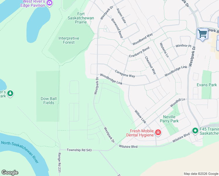 map of restaurants, bars, coffee shops, grocery stores, and more near 39 Caragana Way in Fort Saskatchewan