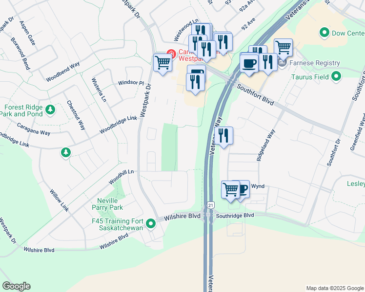 map of restaurants, bars, coffee shops, grocery stores, and more near 75 Woodsmere Close in Fort Saskatchewan