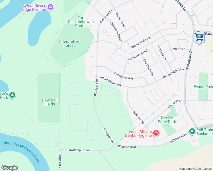 map of restaurants, bars, coffee shops, grocery stores, and more near 39 Caragana Way in Fort Saskatchewan