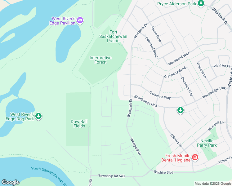 map of restaurants, bars, coffee shops, grocery stores, and more near 30 Cottonwood Crescent in Fort Saskatchewan