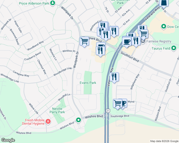 map of restaurants, bars, coffee shops, grocery stores, and more near 51 Woodsmere Close in Fort Saskatchewan