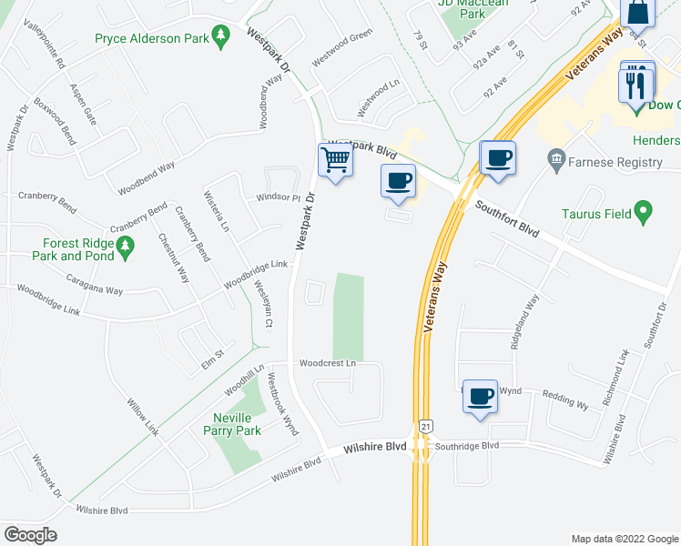 map of restaurants, bars, coffee shops, grocery stores, and more near 75 Woodsmere Close in Fort Saskatchewan
