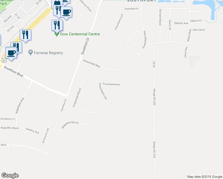 map of restaurants, bars, coffee shops, grocery stores, and more near 13 Greenfield Bend in Fort Saskatchewan