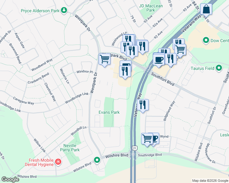 map of restaurants, bars, coffee shops, grocery stores, and more near 50 Woodsmere Close in Fort Saskatchewan