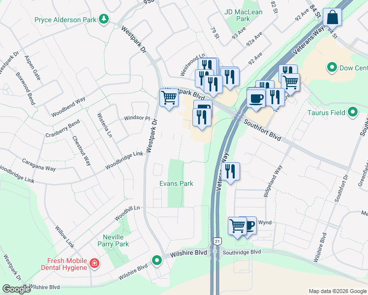 map of restaurants, bars, coffee shops, grocery stores, and more near 50 Woodsmere Close in Fort Saskatchewan