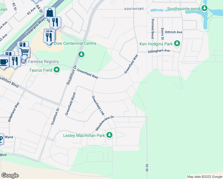 map of restaurants, bars, coffee shops, grocery stores, and more near 26 Greenfield Bend in Fort Saskatchewan