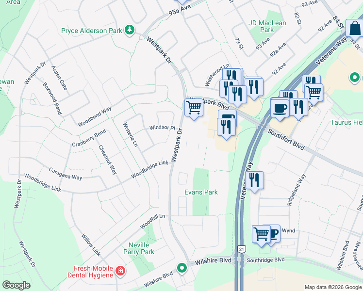 map of restaurants, bars, coffee shops, grocery stores, and more near 110 Westpark Drive in Fort Saskatchewan